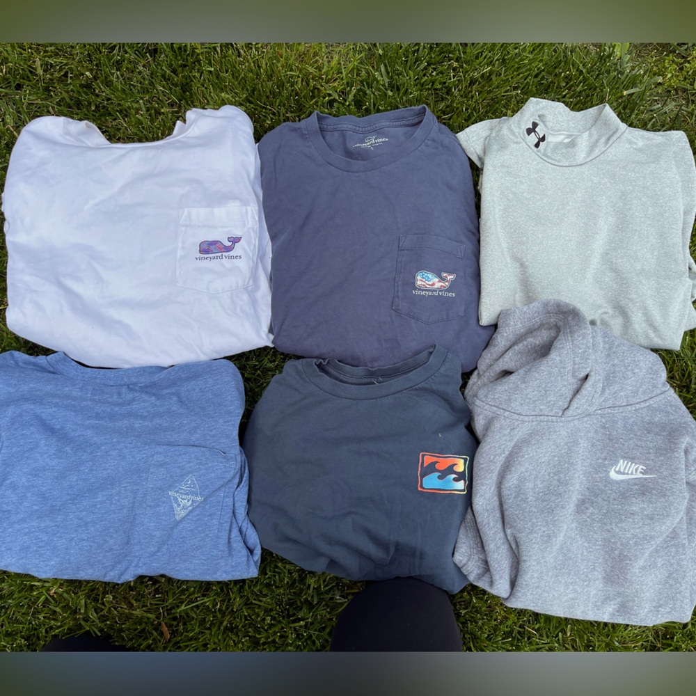 Six large long sleeve shirts-3 Vineyard Vines, Under Armour, Billabong and Nike